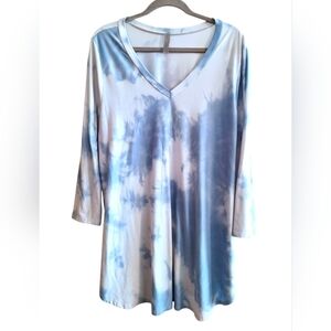 Honeyme Blue & White Tie Dye 3/4 Sleeve Top~XL/1XL